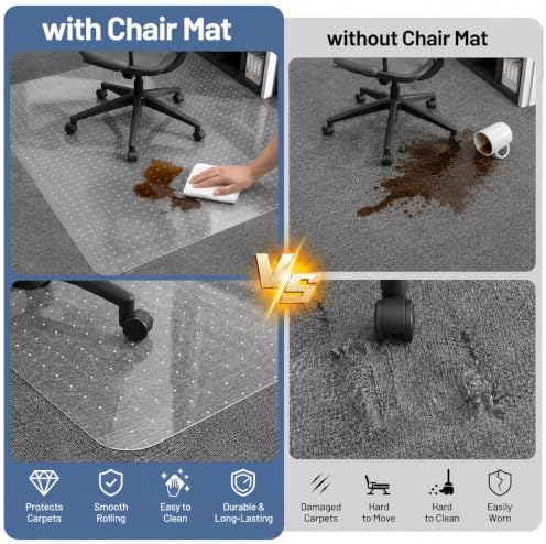 Office Chair Mat for Carpet, 36"×48" Heavy-Duty Clear Desk Floor Mat for Low Pile Carpets, Non-Slip PVC Carpet Protector Mat for Home, Office, Gaming Room, Smooth Glide, Easy to Clean - Image 2