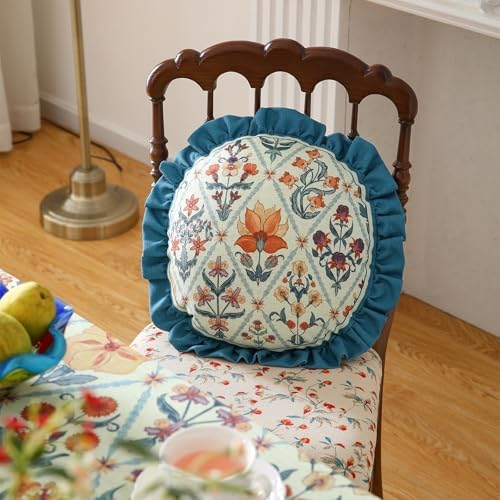ISAENNE Linen Round Throw Pillow Cover,Set of 2,Diameter 16"-Floralsea A - Image 2
