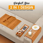Bamboo Couch Cup Holder, 2 Cork Coasters, Anti-Slip Foldable Couch Arm Tray - Image 3