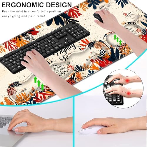 Keyboard Wrist Rest and Mouse Pad with Wrist Support Set Ergonomic Coaster,Memory Foam,Easy Typing Pain Relief,Large XL Desk Mat 31.5"x 11.8",Proverbs 31:25 Quote Art - Image 6