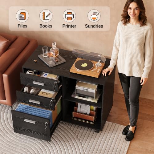 DEVAISE 3-Drawer File Cabinet with Lock, Mobile Wood Filing Cabinet, Black - Image 4
