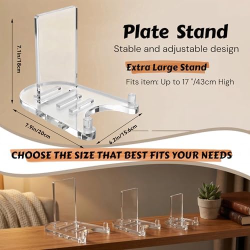 Acrylic Easel Display，Plate Stands for Display，Adjustable Clear Display Holder for 12" to 17" large Plate, Platter, Book, Card, Frame, Picture, Artwork, Plaque (Extra Large 12"-17") - Image 3
