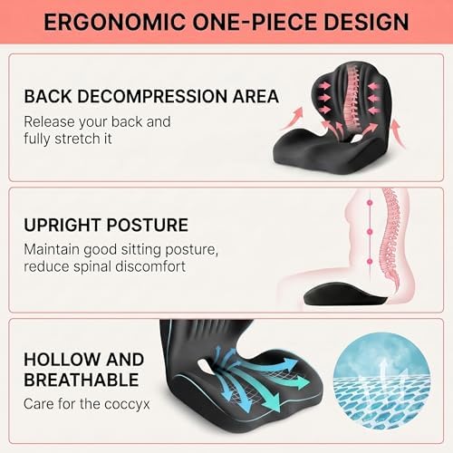 Ergonomic Waist Support and Seat Cushion, 2-in-1 Memory Foam Pad (Black) - Image 5