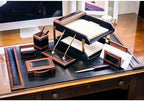 Dacasso Walnut and Black Leather Desk Set, 10-Piece, 34" x 20" - Image 2