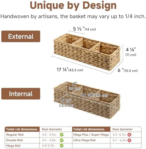 StorageWorks Toilet Paper Basket, Large Toilet Tank Basket, Water Hyacinth - Image 2
