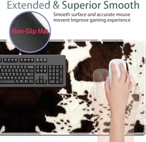 Large Gaming Mouse Pad + Keyboard Wrist Rest + Wrist Support + Coaster Set, Memory Foam Ergonomic for Easy Typing, XXL Extended Gaming Mouse Pad Table Pad - Cow Hide Print - Image 4