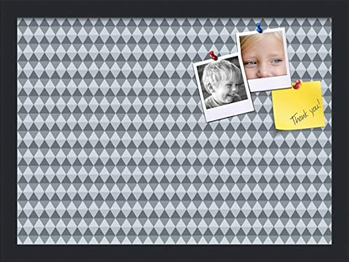 PinPix 18x13 inch Cork Bulletin Board. This Decorative Framed Pin Board Comes with Diamond Pattern in Grey and Blue Design and Satin Black. Ideal for Home, Office Decor or School (PinPix-227) by PinPixBulletinBoards