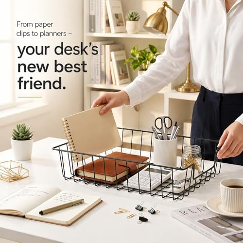 6 Pack Desk Drawer Organizer Letter Tray – Stackable Metal Mesh Wire Paper Trays | A4 Paper Document Desk Basket with Smooth Edges | Rust Proof Storage Tray for Home Office School Desk - Image 4