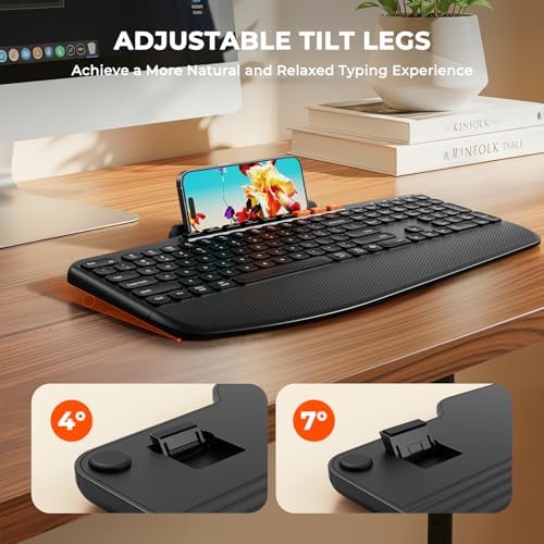 MEETION Wireless Keyboard Mouse Combo, Ergonomic Bluetooth Rechargeable - Image 5