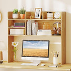Tangkula Desktop Bookshelf for Computer Up to 32”, 37” Countertop Storage Hutch with 6 Storage Shelves, 3-Tier Desktop Organizer Display Rack, Wooden Desk Hutch for Dorm Home Office (Burlywood) - Image 3