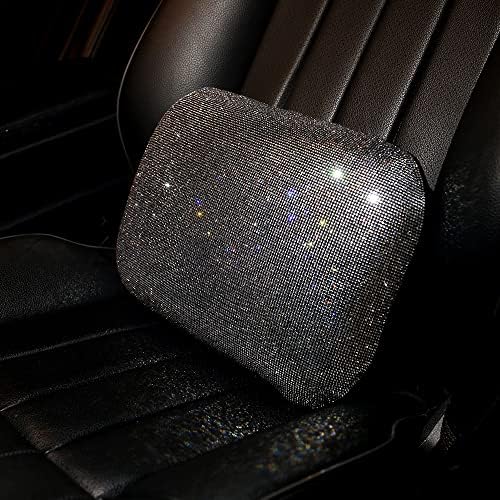 Carwales Lumbar Support Pillow Summer Decorative for Car Soft Bling Accessories Sparkly Diamond Rhinestone for Women Girls, Universal Office Chair Lower Back Cushion Rubber Black - Image 2