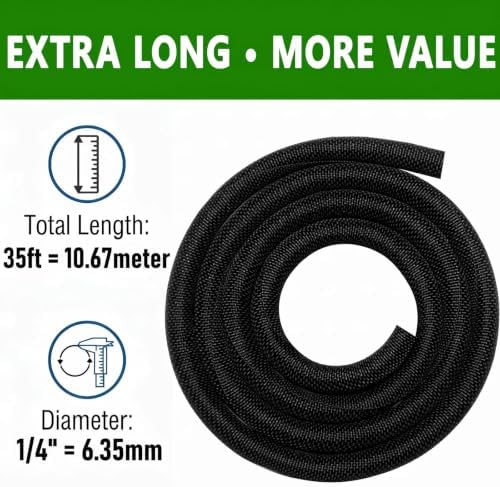 Cable Sleeve Split-Sleeving 35ft-1/4inch Cord Management Wire Protector, Wire Cover Heat Resistant Wiring Loom Harness Wire Organizer, Heavy Duty Auto Wrap Cord Protectors from Pets No Chew, Black - Image 4
