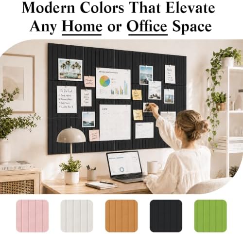 48" x 36" Large Felt Bulletin Board, Bold-Stripe 12-Pack Cork Boards | Fabric Bulletin Board with 60 Adhesive Tabs, 50 Pushpins, Felt Wall Tiles for Office Push Pin Board Felt Board, Black - Image 4