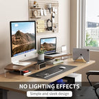 AFOOYO LED Dual Monitor Stand Riser for 2 Monitors,Office Desktop Wooden Stand Adjustable Length and Angle 3 Shelf,Extra Long Multifunctional Stand up to 44.4" for Computer,Laptop,TV,Walnut Finish - Image 2