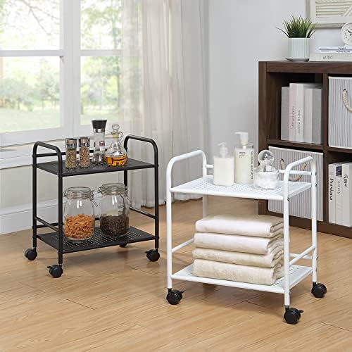 SunnyPoint 2-Tier Metal Rolling Utility Cart – Mobile Storage Shelf with Caster Wheels – Small Space Organizer for Home, Office, Bedroom, Kitchen (WHT) - Image 5