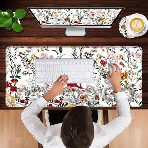Keyboard Wrist Rest and Mouse Pad with Wrist Support Set Ergonomic Coaster,Memory Foam,Easy Typing Pain Relief,Large XL Desk Mat 31.5"x 11.8",Beautiful Floral - Image 4