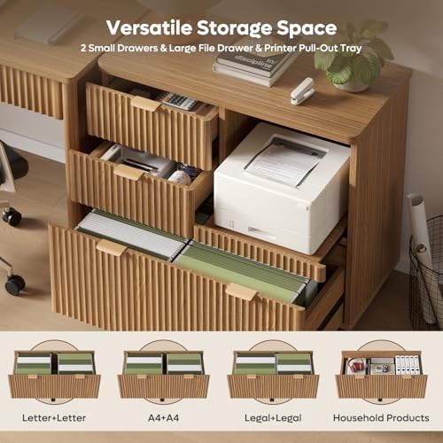 Bestier Filing Cabinet 3 Drawer Wood File Cabinet for A4/Letter/Legal Brown - Image 3