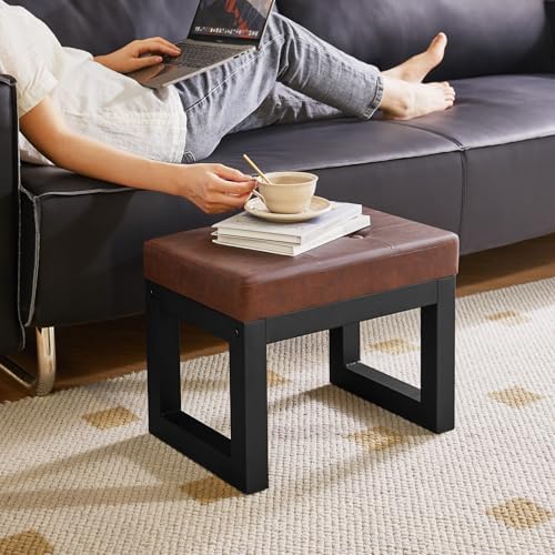 IBUYKE Small Footstool Ottoman, PU Faux Leather Footrest,Dark Brown WBD026Z - Image 7