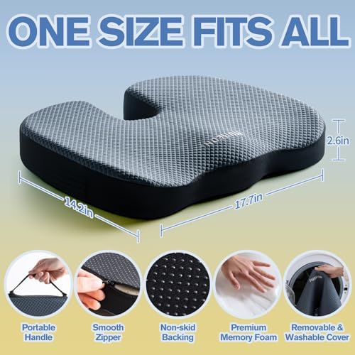 Mureon Large Office Chair Cushion, Ergonomic Memory Foam Seat Cushion, Navy - Image 2