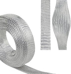 Tinned Copper Braid Wire Shielding Ground Strap Metal Cable Sleeve Expandable Flexible Flat Mesh (11/16 in Wide(0.44 in Dia)-115ft) by BuyUneed