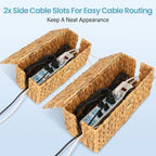 efluky 2 Pack Water Hyacinth Floor Cord Covers with Lid, Hand-woven Cable Management Box, 2 Open Slots Cord Box to to Hide USB Wire, Power Strip & Charger for Home & Office and Dorm, Natural - Image 4