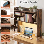 OFCASA Desktop Bookshelf with LED Lights, Countertop Storage Hutch with 7 Shelves for Computer Desk, 35.4'' 3-Tier Display Rack, Wooden Desk Hutch Storage Organizer for Home Office Dorm, Brown - Image 6