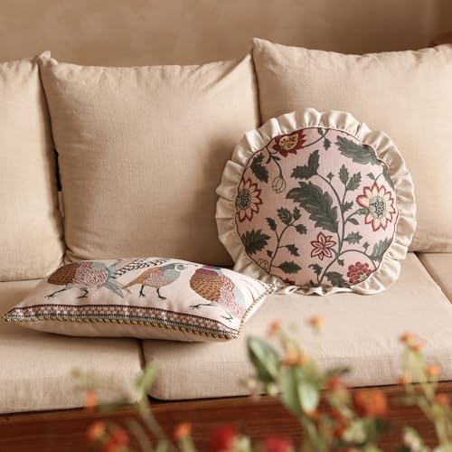 ISAENNE Vintage Linen Throw Pillow Cover,Set of 2,Diameter 16"-Ratina A - Image 4