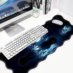 4 in 1 Desk Mat Set,Mouse Pad with Keyboard Wrist Rest,Wave-Shaped Design,Non-Slip Rubber Base,Waterproof,for Home,Office,Gaming,Cute Dolphin - Image 3