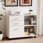 VINGLI 3 Drawer Wood Lateral File Cabinet with Adjustable Shelves & Locking Wheels, Printer Stand with Drawers for Letter Size Files, Sturdy White File Cabinets for Home Office, Study & Business by VINGLI