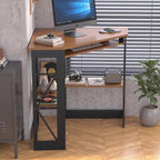 VECELO Corner Computer Desk 41 x 30 inches with Smooth Keyboard & Storage Shelves for Home Office Workstation, Teakwood Brown - Image 2