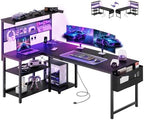 55in L Shaped Gaming Desk with Pegboard & Shelf & Storage Bag, Black by APICIZON