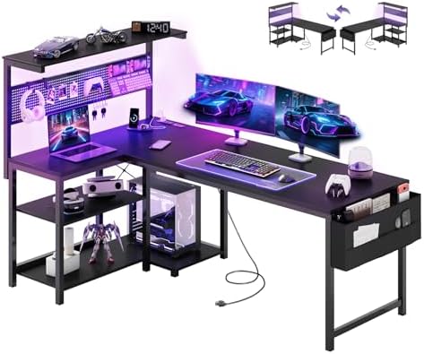 55in L Shaped Gaming Desk with Pegboard & Shelf & Storage Bag, Black by APICIZON