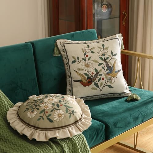ISAENNE Vintage Linen Throw Pillow Cover,Set of 2,Diameter 16"-Brune C - Image 7