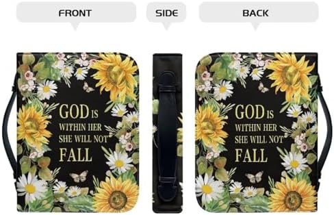 Sunflowers Poetic Scriptures Bible Cover for Women Soft PU Leather Verse Print Bible Carrying Case Large Capacity Book Organizer with Top Handle Gifts for Christians - Image 4