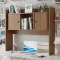 Mid Century Modern Desktop Bookshelf, 36 x 32 Inch Fluted Desk Hutch Storage with 2 Doors, Wooden Desk Shelf Organizer for Laptop, Desktop Shelf for Dorm, Study, Office, Walnut, Brown by BuyNow