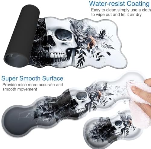 Desk Mat, Mouse Pad with Wrist Rest, 4-in-1 Large Mouse Pads for Desk, Ergonomic Mouse Pad and Keyboard Wrist Rest Gaming Keyboard Mat for Office,Funny Skull - Image 3