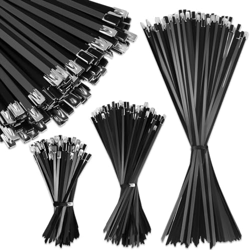 Pelopy Black 304 Stainless Steel Zip Ties(500 Pcs,6", 10", 14") by Pelopy