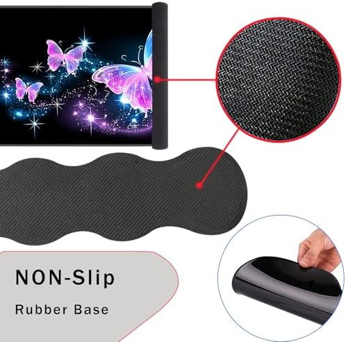 Mouse Pad,Large Pink Desk Mat, 4in1 XXL Mousepad + Keyboard Wrist Rest+Mouse Wrist Rest+Coaster Set with Ergonomic Desk Pad for Home Office Table Computer-Glowing Night Pink Butterflies - Image 3