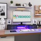 YAOHUOO Dual Monitor Stand with LED Light 2 Drawers, Computer Monitor Riser for 2 Monitors, Large Desktop Organzier with Storage for PC/Laptop/Computer/TV Screen/Printer - Image 4