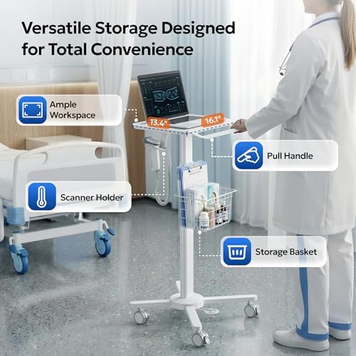 Medical Cart with Wheels, 31.5"-47.2" Height Adjustable Laptop Cart - Image 2