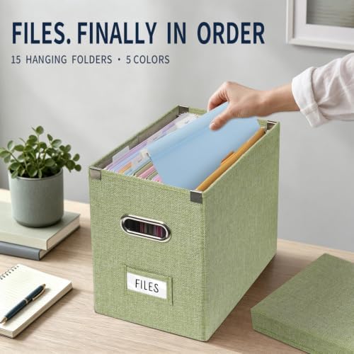 File Organizer Box with 15 Hanging File Folders, Lift-Off Lid - Image 2