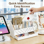 SRIWATANA White Desk Mail Organizer with Drawer, 5 Slot Countertop Sorter - Image 2