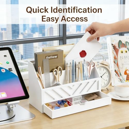SRIWATANA White Desk Mail Organizer with Drawer, 5 Slot Countertop Sorter - Image 2