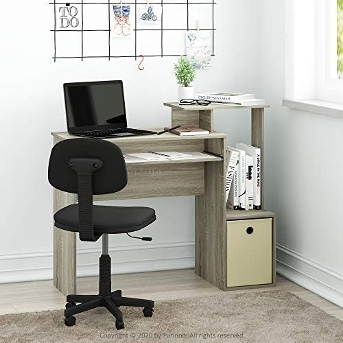 Furinno ECON 40-inch Desk with Keyboard Tray, Side Shelves, Light Oak - Image 2