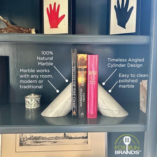 Fox Run Natural Polished Marble Bookends, White, Set of 2 Angled Book Ends - Image 4
