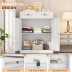 INTERGREAT Metal Garage Storage Cabinets with Lock,Steel Storage Cabinet with Drawer and 2 Adjustable Shelves, Small Lockable Office Steel Cabinet for Home, Warehouse, School, White - Image 4