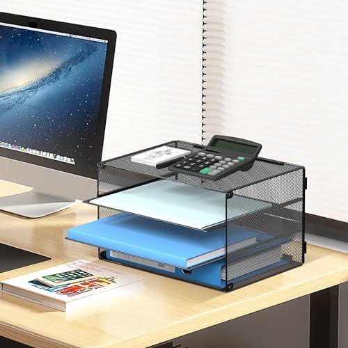DALTACK 3 Tier Letter Tray Paper Organizer with Sliding Trays Black 2 Pack - Image 5