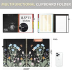 Ospelelf Clipboard with Storage for Women, Leather Padfolio Portfolio Organizer 5 Folders with 10 Pockets, Spiral Clipboard Folio with Notepad for Letter Size, Elastic Closure and Pen Loop Floral - Image 2