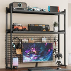 2-Tier Desktop Bookshelf, 38.6" Metal Desktop Organizer with Grid Panel by BYMECOST