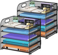 Cawukege 2 Pack 5 Tier Paper Organizer, Letter Tray with Handle, Mesh Desk Organizer, Metal File Organizer, Office Desk Accessories for Home, Office, Classroom, School -Black by Cawukege